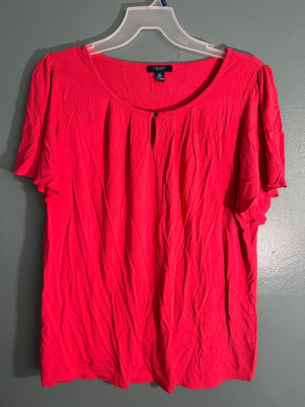 **3 for $12**Chaps dark coral short Sleeve Scoop Neck Top with Front Keyhole